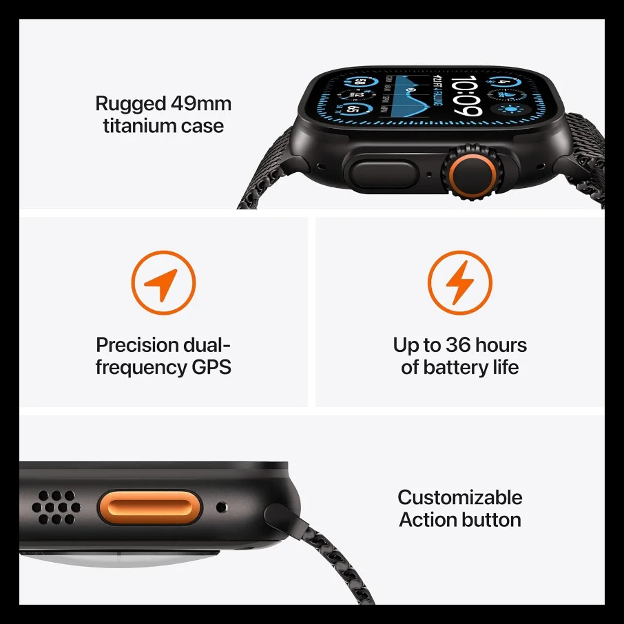 APPLE Watch Ultra 2 Cellular - 49 mm Black Titanium Case with Dark Green Alpine Loop, Medium thumbnail